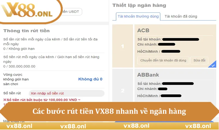 Các bước rút tiền VX88 nhanh về ngân hàng