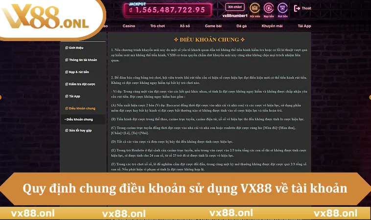 Quy định chung điều khoản sử dụng VX88 về tài khoản